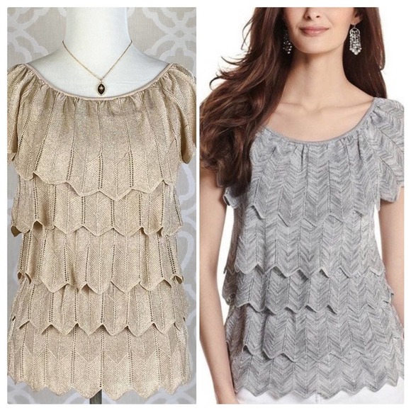 White House Black Market Tops - WHBM Tiered Gold Metallic Knit Top